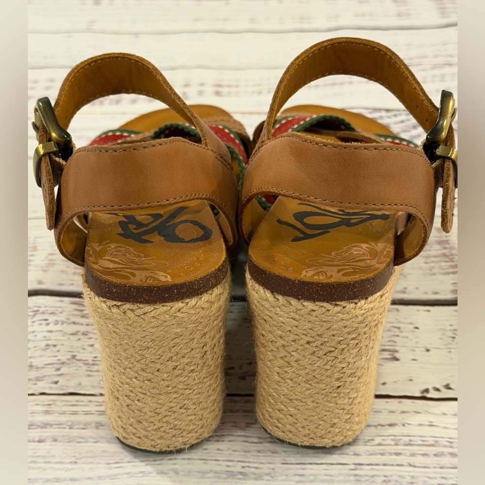 OTBT Sandals Womens 7.5 Top Sail Espadrilles Wedge Brown Leather Beach Hippie - Picture 7 of 8